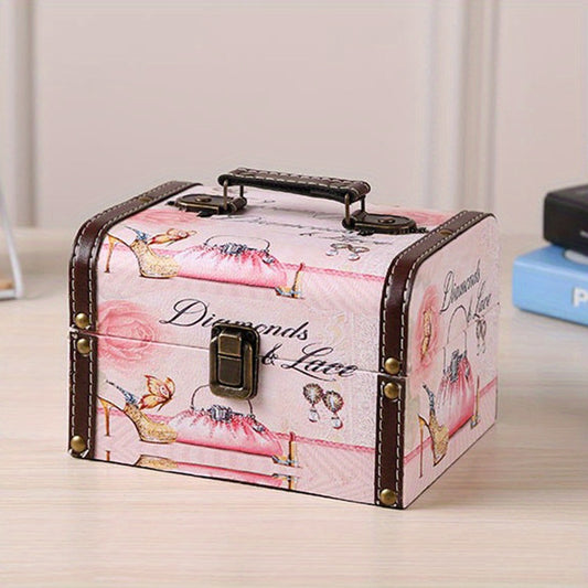 Pink Wooden Storage Box Vintage Jewelry Keepsakes Storage Case For Lady