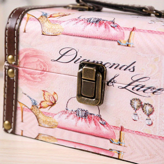 Pink Wooden Storage Box Vintage Jewelry Keepsakes Storage Case For Lady