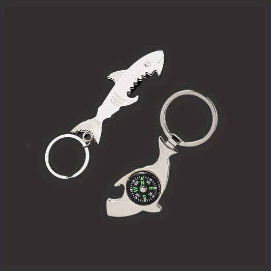 Metal Shark Keychain Compass Bottle Opener Outdoor Camping Hiking