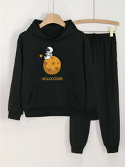 Astronaut On The Moon Graphic Hoodies & Jogger Pants Set For Girls
