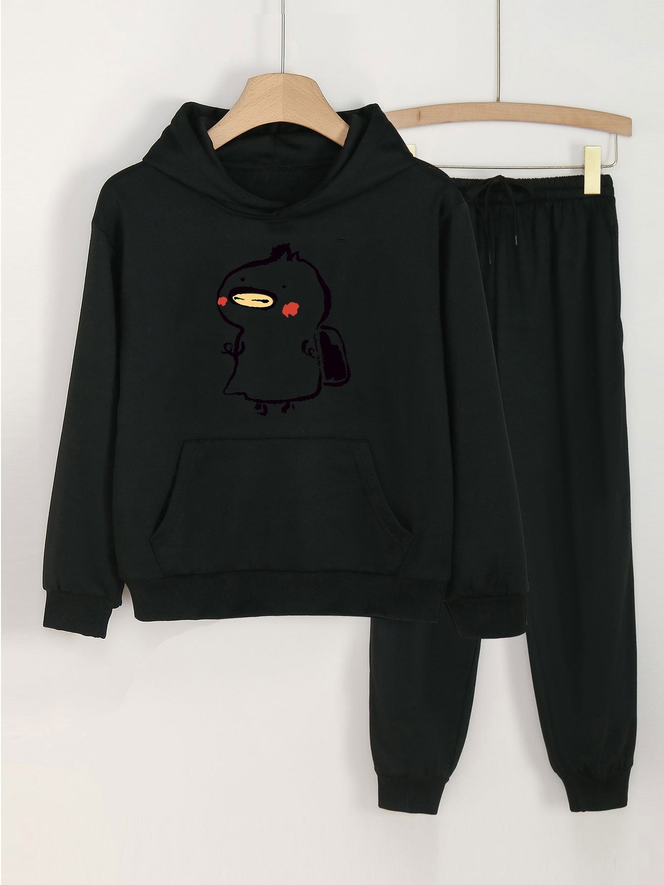 2pcs Monster Student Graphic Hoodies With Pocket Jogger Pants Set For Girls