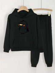 2pcs Monster Student Graphic Hoodies With Pocket Jogger Pants Set For Girls