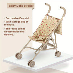 Yellow Doll Stroller with Storage Bag - Foldable Iron Construction Toy
