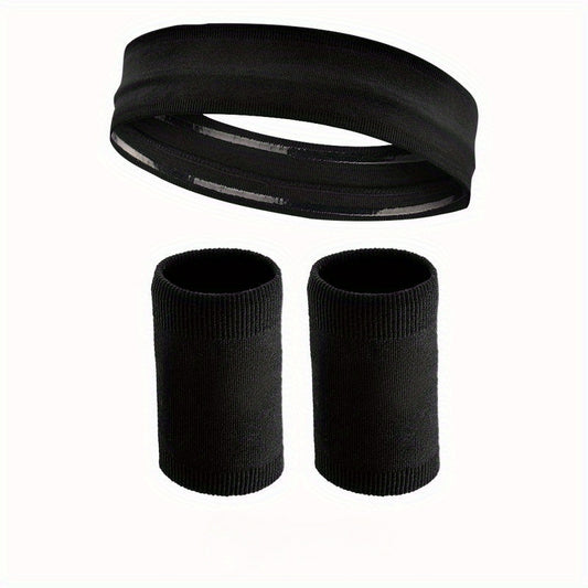 Sports Fitness Sweatband Wristband Set Non slip Headband For Men And Women