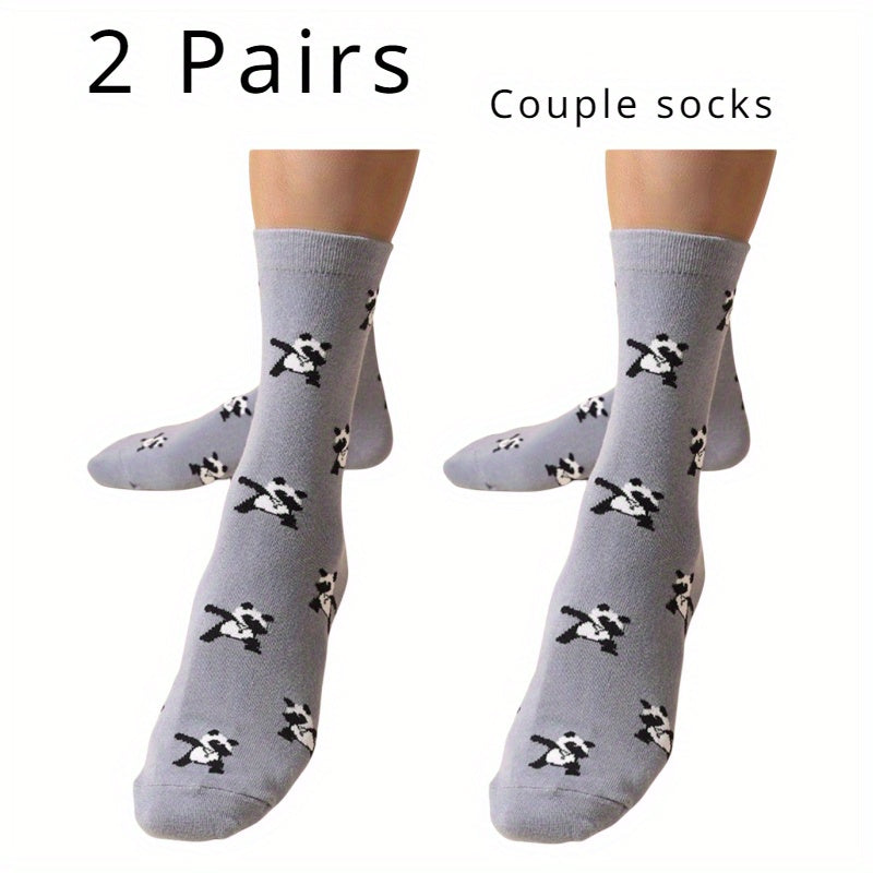 Men's Panda Cotton Crew Socks, 2 Pairs