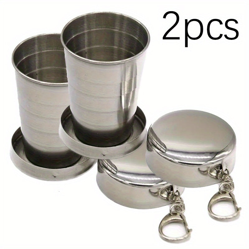 2pcs Stainless Steel Telescopic Cup Portable Mini Folding Mug