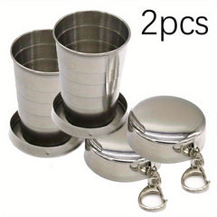 2pcs Stainless Steel Telescopic Cup Portable Mini Folding Mug
