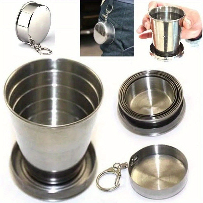 2pcs Stainless Steel Telescopic Cup Portable Mini Folding Mug