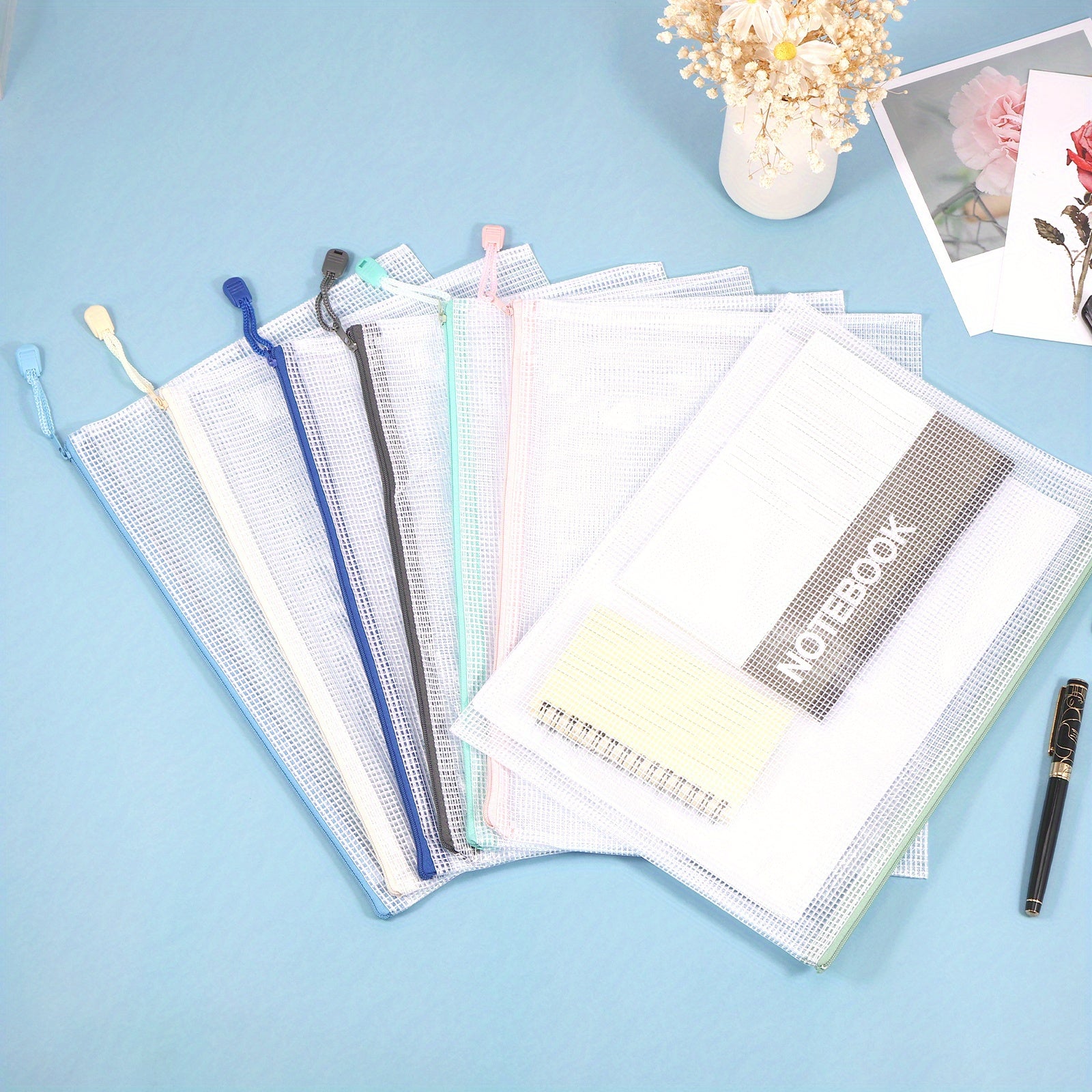 28pcs A4 Mesh Zipper Pouch Waterproof Document Bag