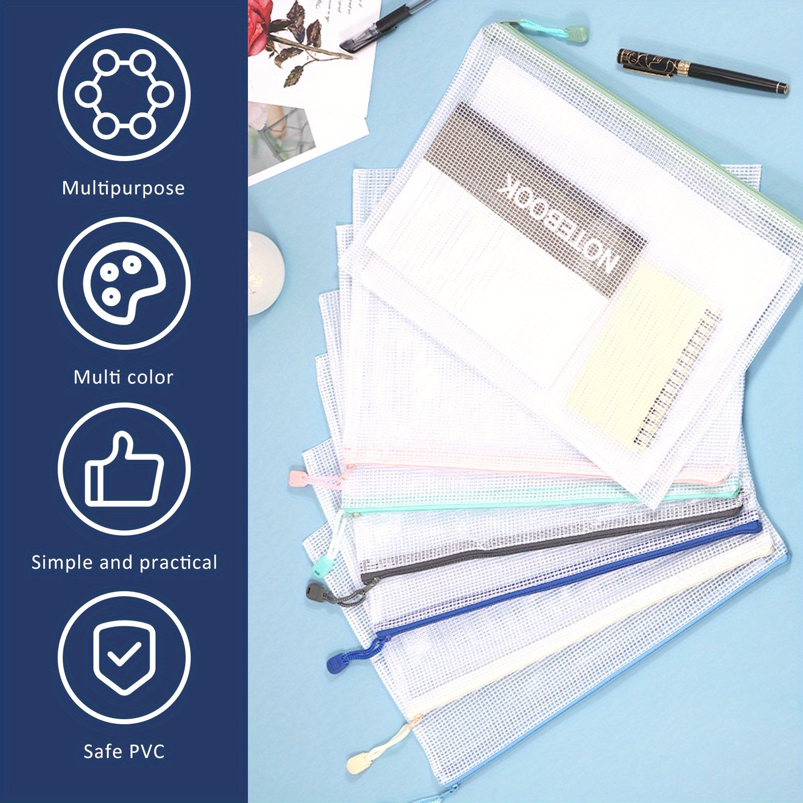 28pcs A4 Mesh Zipper Pouch Waterproof Document Bag