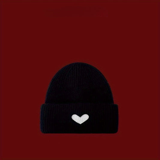 Warm Love Heart Embroidered Knitted Beanie Hat for Winter