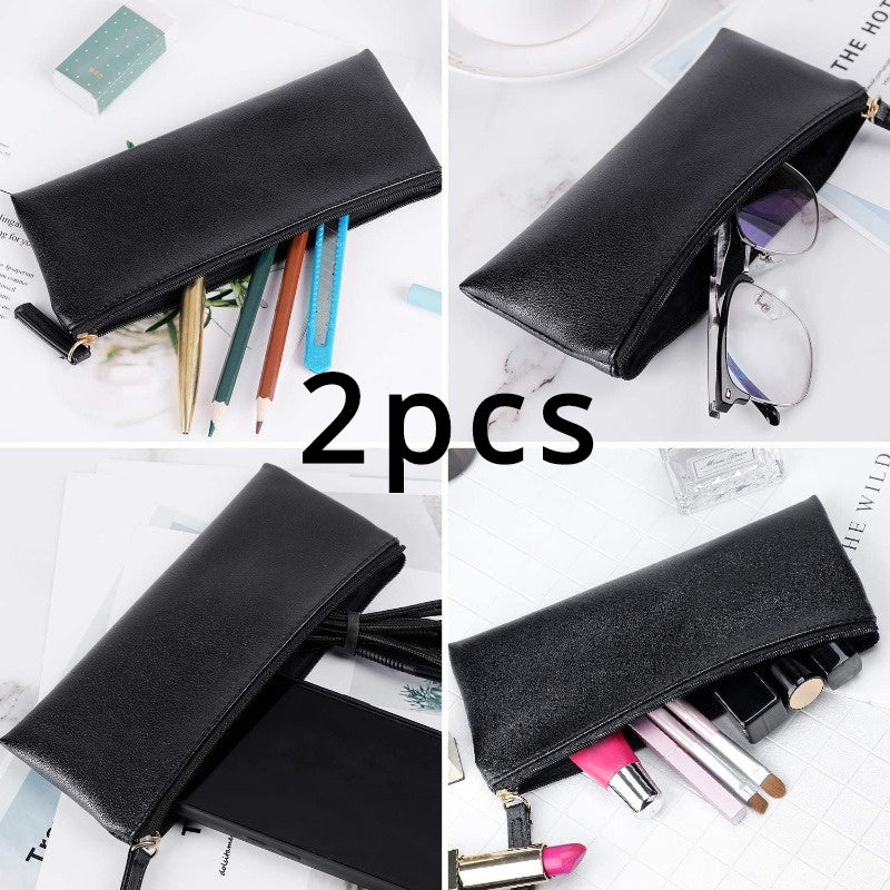 2pcs PU Leather Pencil Case Small Zipper Pouch for Pens Markers Makeups