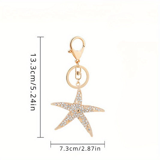 Pentagram Keychain Rhinestone Metal Keyring Pendant Gift Women
