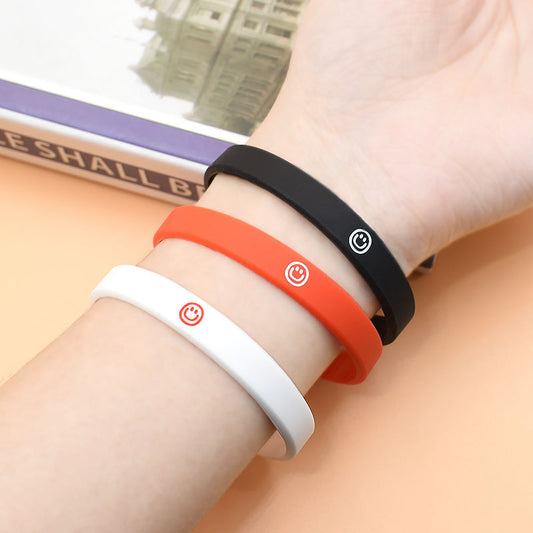 6 Pcs Smiling Face Silicone Bracelet Colored Rubber Band Wrist Band