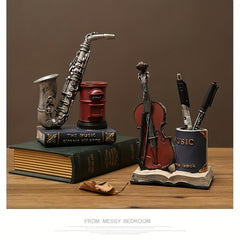 Vintage Saxophone Violin Book Resin Pen Holder Adornment
