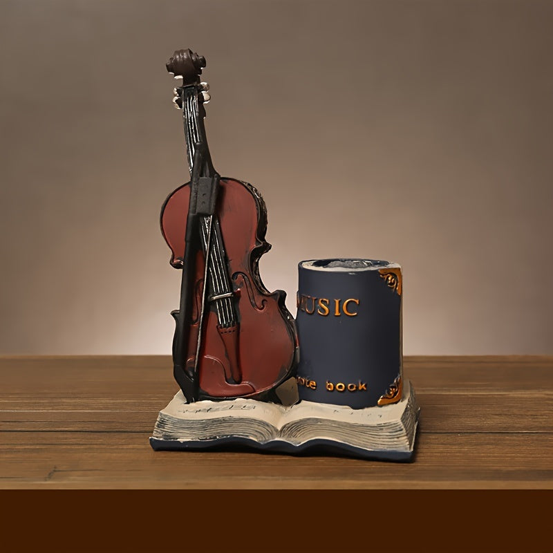 Vintage Saxophone Violin Book Resin Pen Holder Adornment