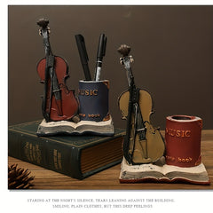 Vintage Saxophone Violin Book Resin Pen Holder Adornment