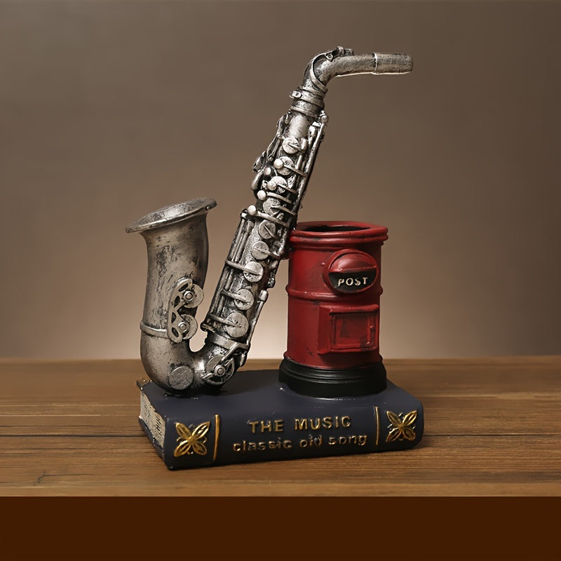 Vintage Saxophone Violin Book Resin Pen Holder Adornment