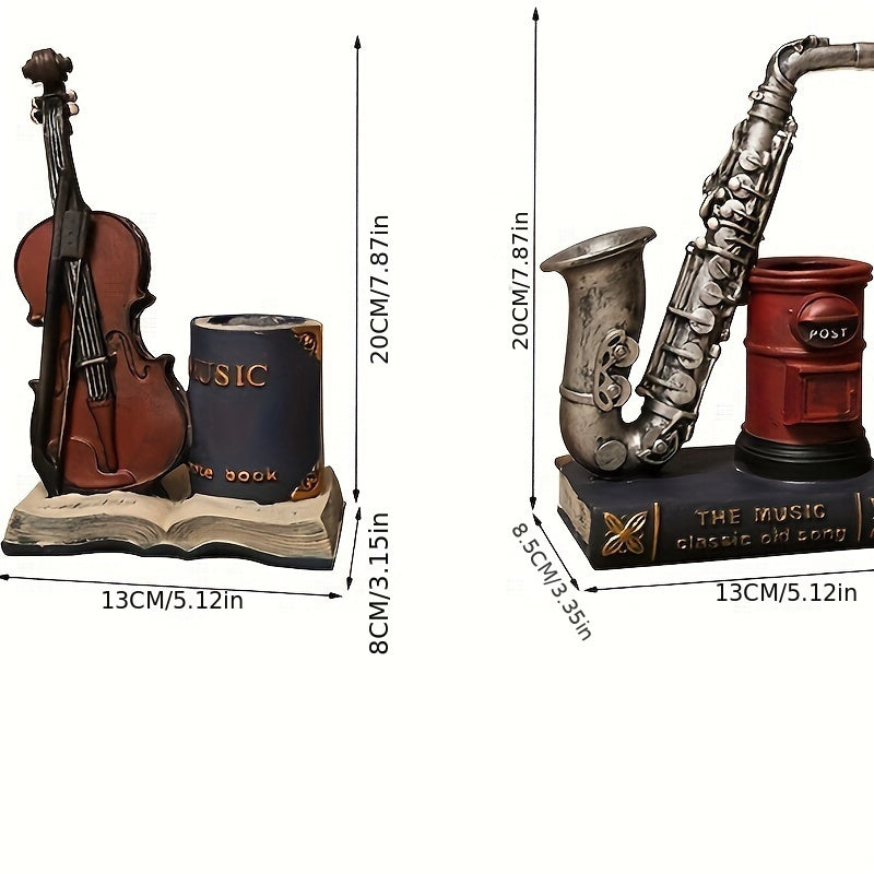 Vintage Saxophone Violin Book Resin Pen Holder Adornment