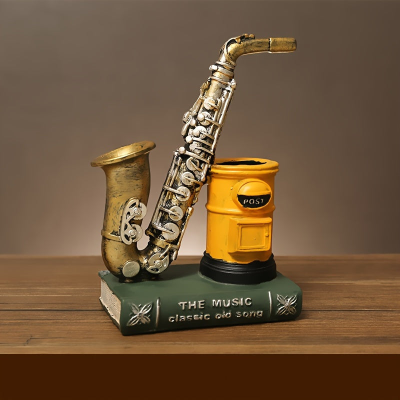 Vintage Saxophone Violin Book Resin Pen Holder Adornment