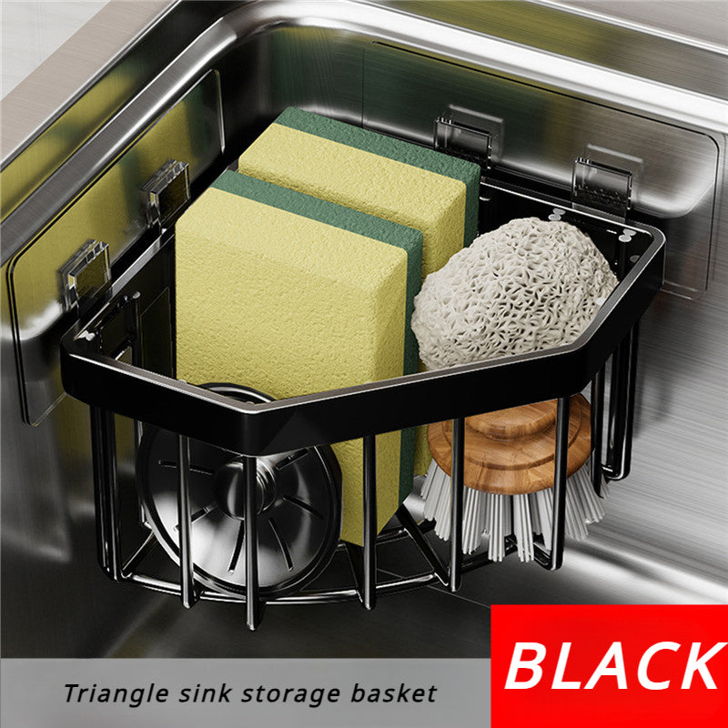 Stainless Steel Sink Corner Sponge Storage Basket Triangular Drain Rack