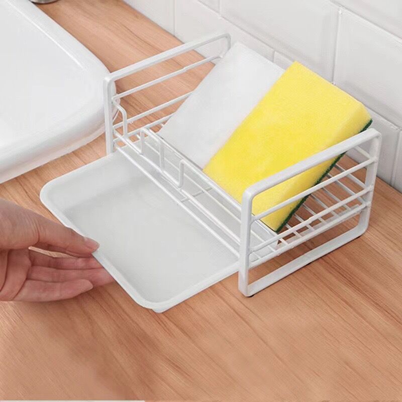 Kitchen Sponge Rack Storage Artifact Iron Craft Drain Rack With Tray