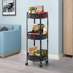 3 Layer Collapsible Kitchen Rotating Trolley Storage Rack