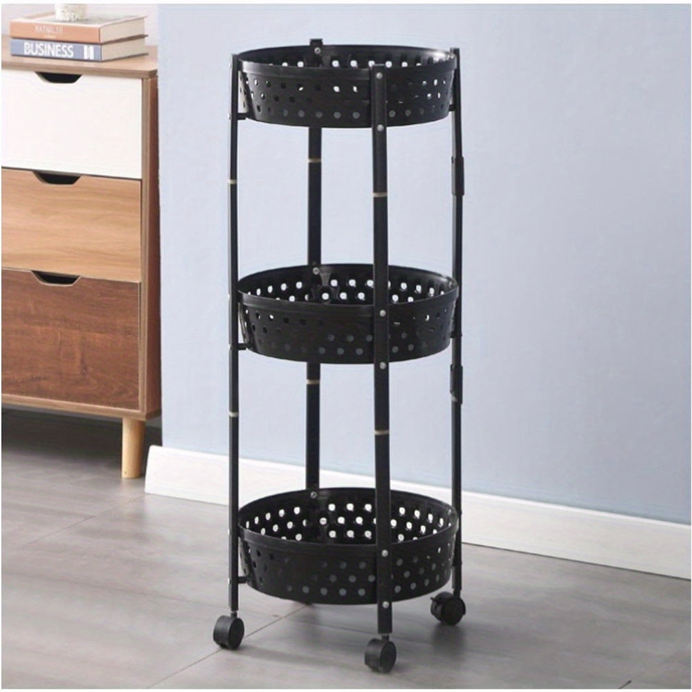 3 Layer Collapsible Kitchen Rotating Trolley Storage Rack
