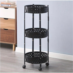 3 Layer Collapsible Kitchen Rotating Trolley Storage Rack