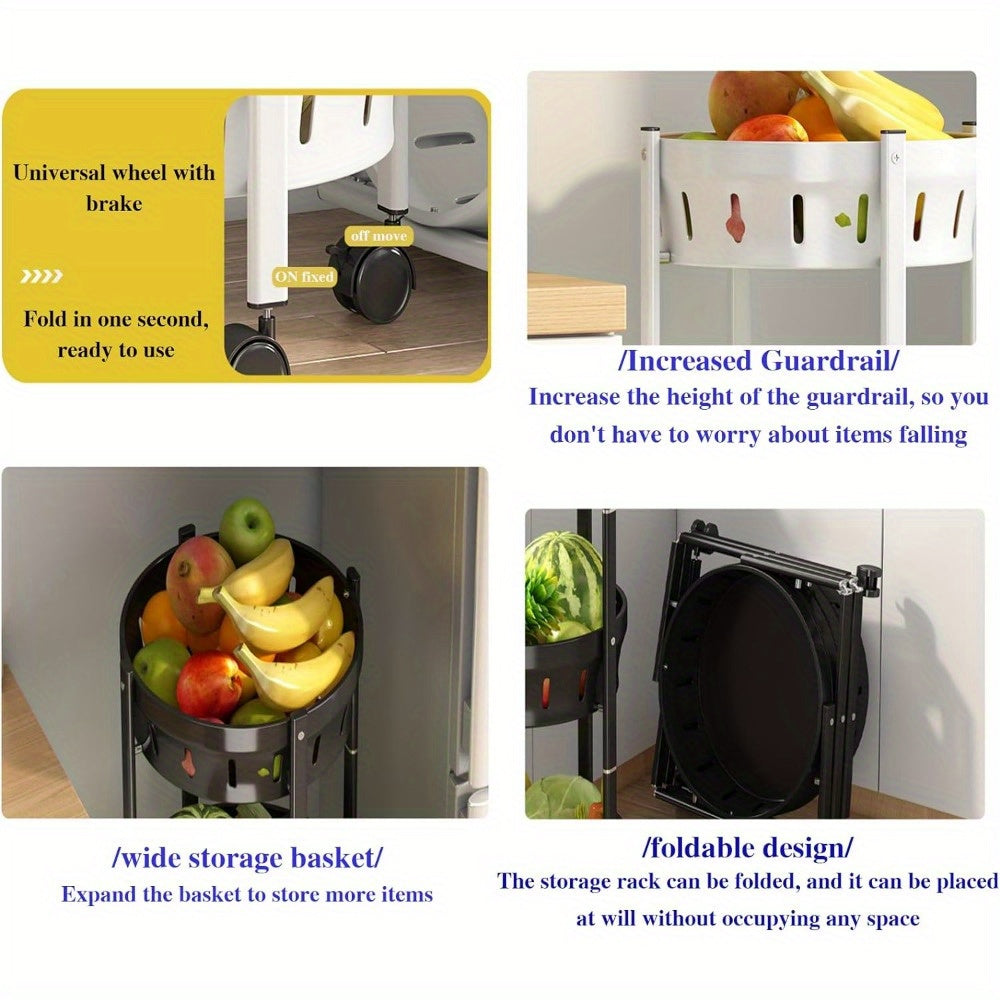 3 Layer Collapsible Kitchen Rotating Trolley Storage Rack