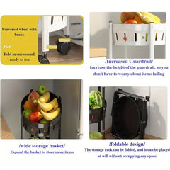 3 Layer Collapsible Kitchen Rotating Trolley Storage Rack