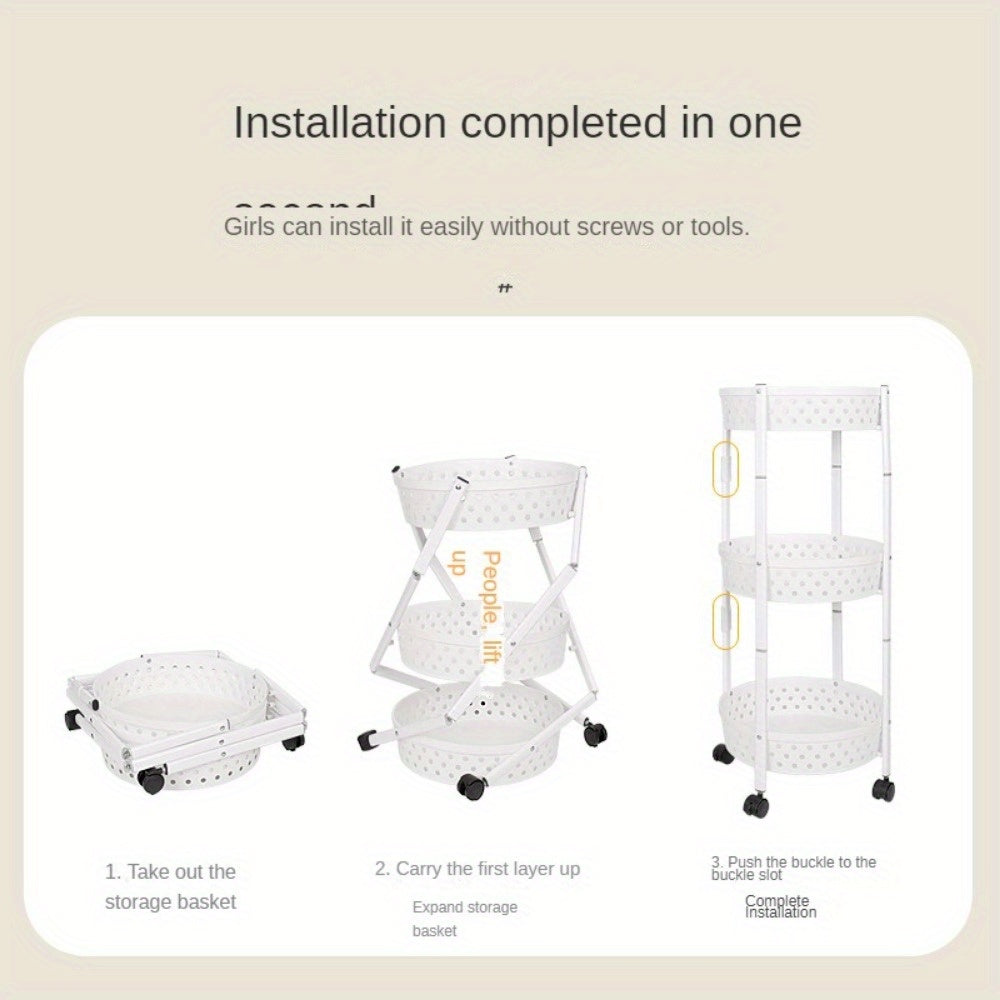 3 Layer Collapsible Kitchen Rotating Trolley Storage Rack