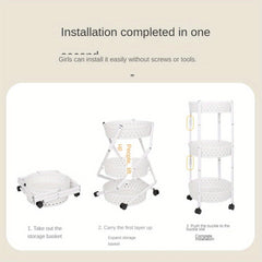 3 Layer Collapsible Kitchen Rotating Trolley Storage Rack