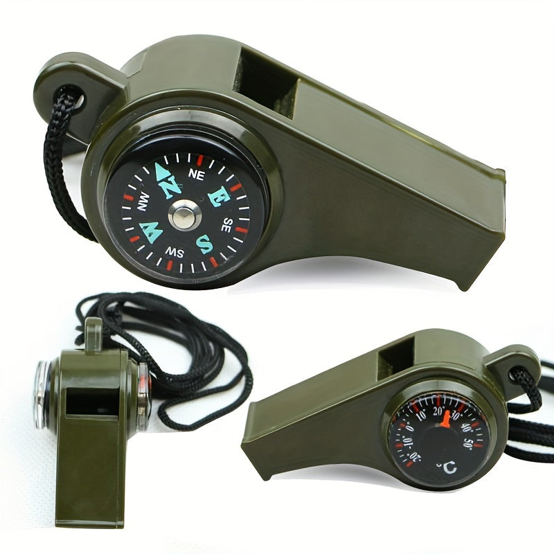 3Pcs Emergency Whistle Compass Thermometer Outdoor Camping Hiking Sports