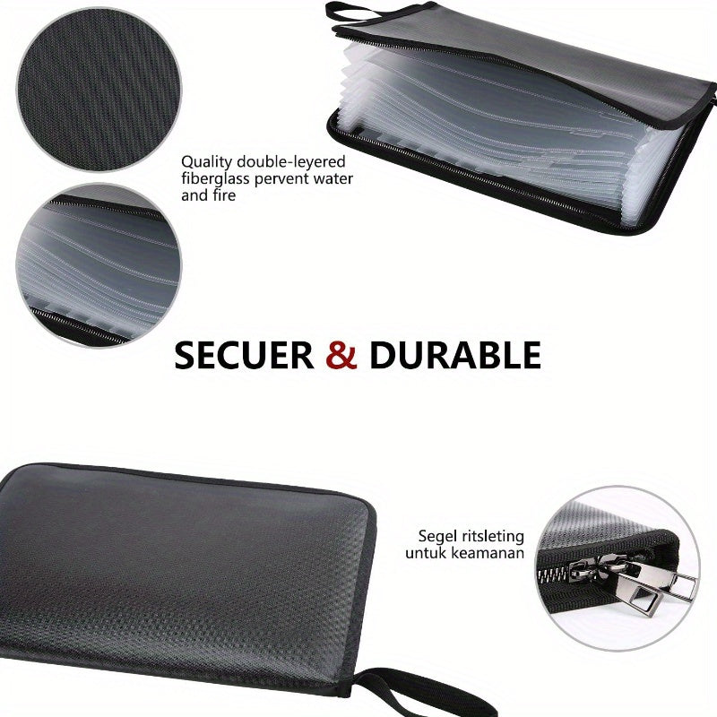 Fireproof File Bag 12 Slot Layer Holder with Handle