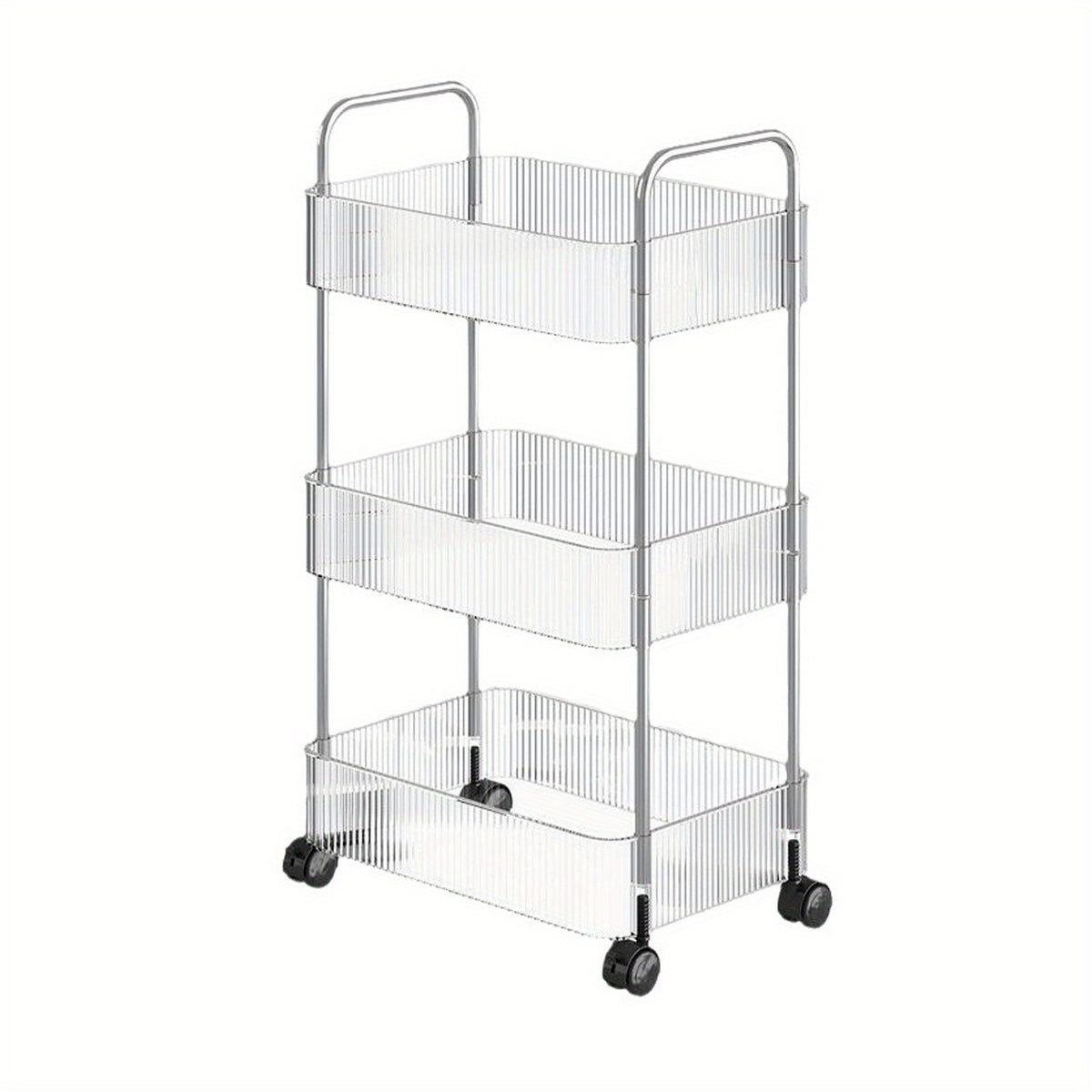3 Tier Storage Cart Office Bookshelf with Wheels Clear Plastic Organizer