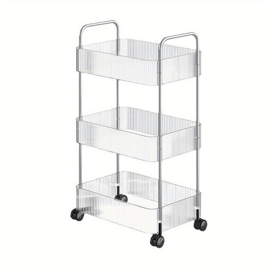 3 Tier Storage Cart Office Bookshelf with Wheels Clear Plastic Organizer