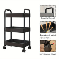 3-Layer Stroller Shelf Casters Armrest Floor Mounted Toilet Storage Rack