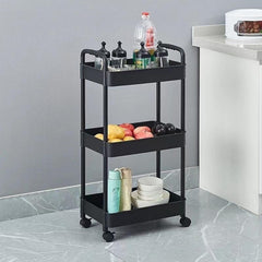3-Layer Stroller Shelf Casters Armrest Floor Mounted Toilet Storage Rack