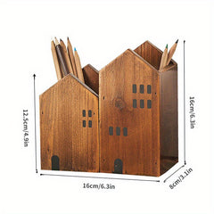 Pine Solid Wood Retro Pen Holder Desk Decoration