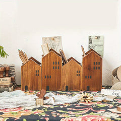 Pine Solid Wood Retro Pen Holder Desk Decoration