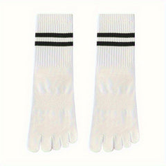 Women's Five Toe Stripe Sports Socks Anti-Slip Grips Cozy Training Socks