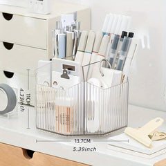 Desktop Transparent Rotating Pen Holder Large Capacity Stationery Storage Box