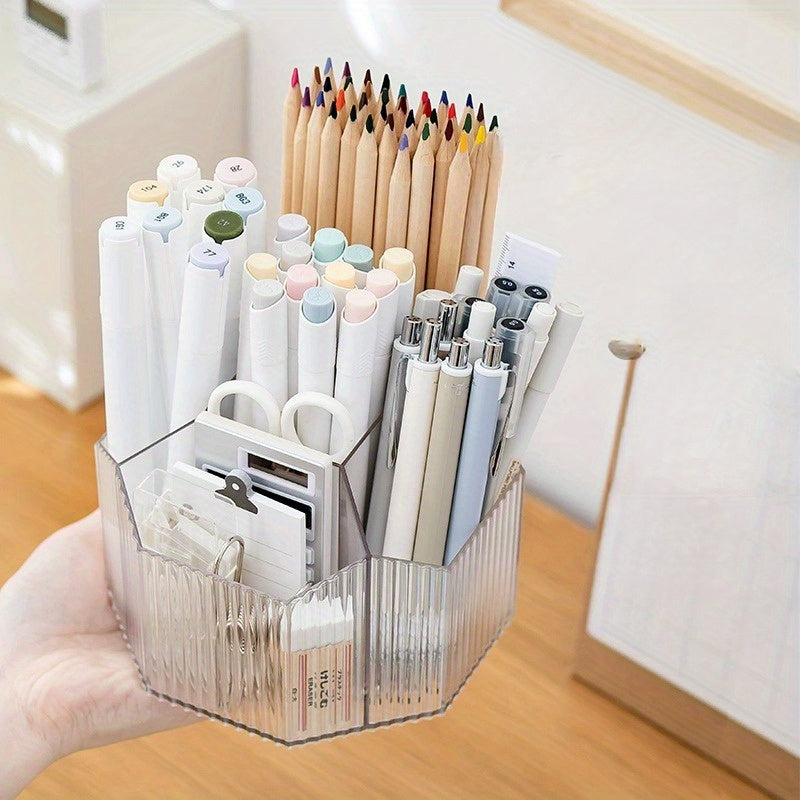 Desktop Transparent Rotating Pen Holder Large Capacity Stationery Storage Box