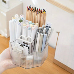 Desktop Transparent Rotating Pen Holder Large Capacity Stationery Storage Box
