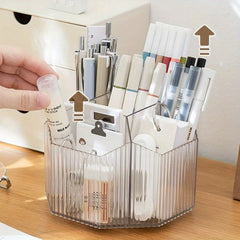 Desktop Transparent Rotating Pen Holder Large Capacity Stationery Storage Box