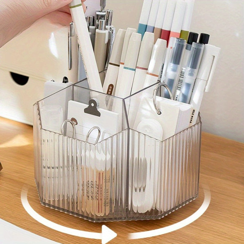 Desktop Transparent Rotating Pen Holder Large Capacity Stationery Storage Box