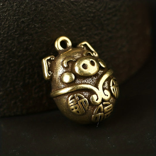 Retro Brass Pig Car Keychain Pendant Solid DIY Keychain Accessory