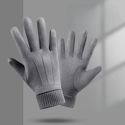 Men's Suede Winter Gloves Touch Screen Coldproof Driving Cycling Motorcycle