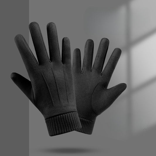 Men's Suede Winter Gloves Touch Screen Coldproof Driving Cycling Motorcycle